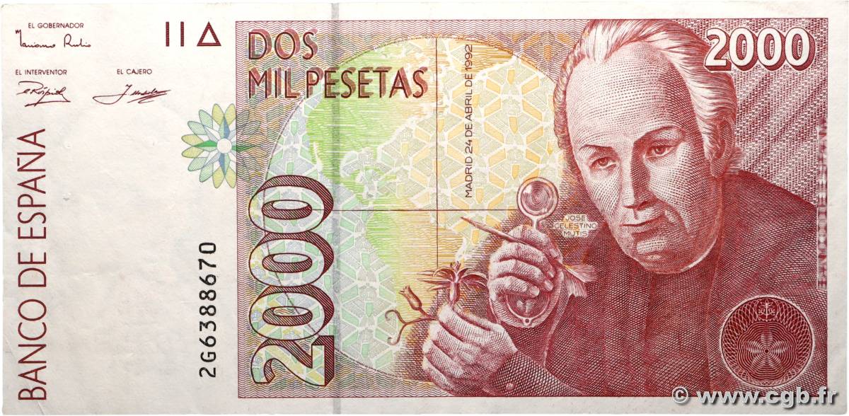 2000 Pesetas SPANIEN  1992 P.162 fVZ