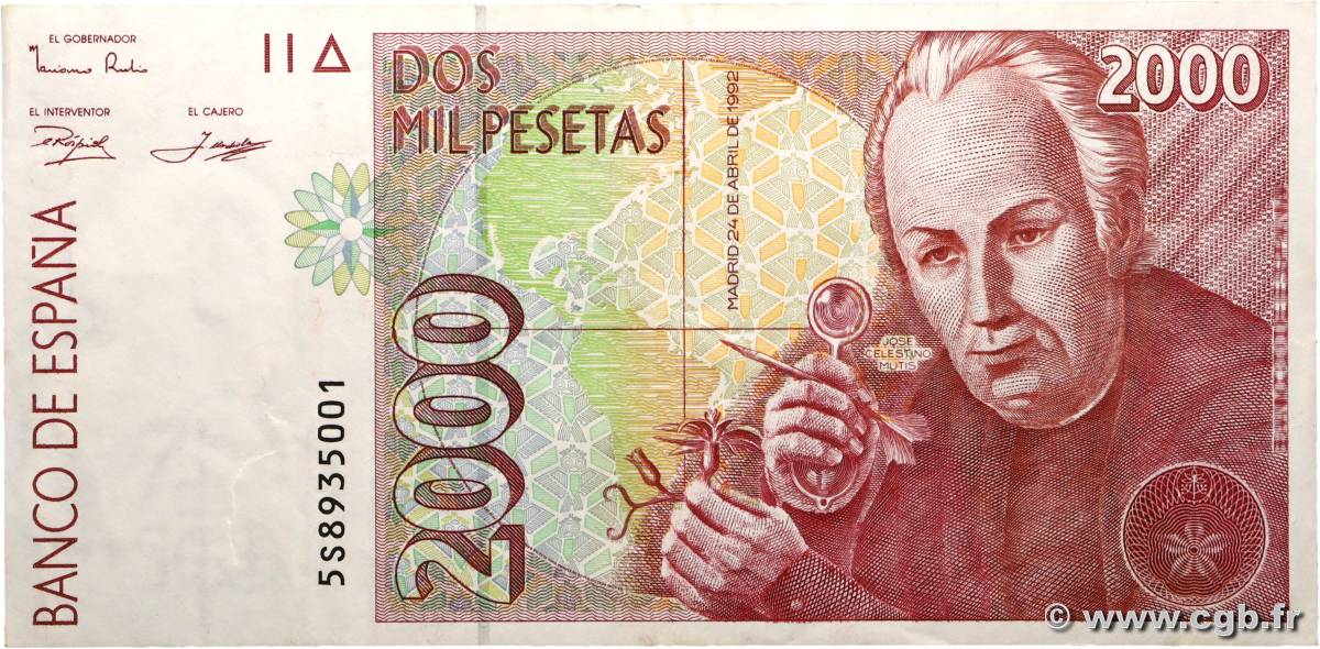 2000 Pesetas SPANIEN  1992 P.162 fVZ