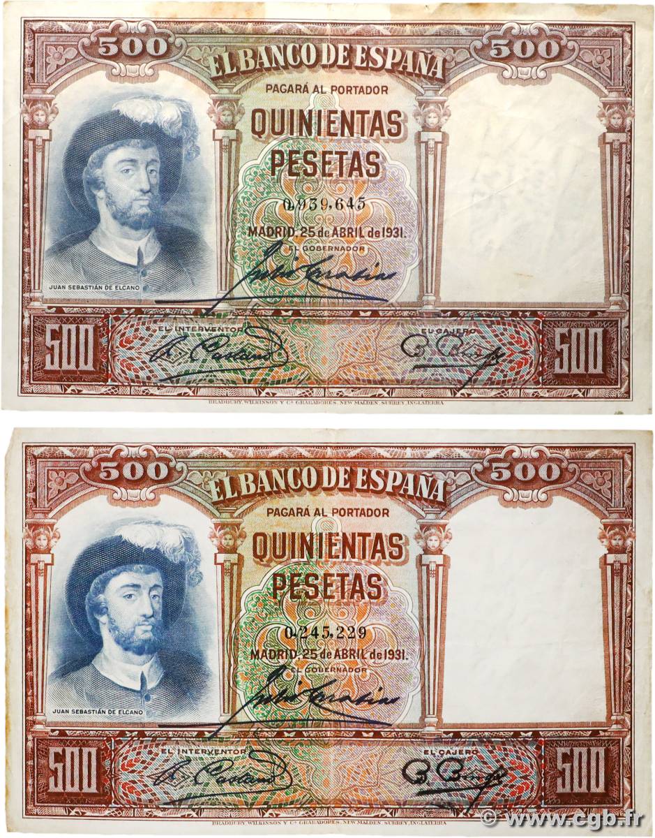 500 Pesetas Lot SPANIEN  1931 P.084 fSS