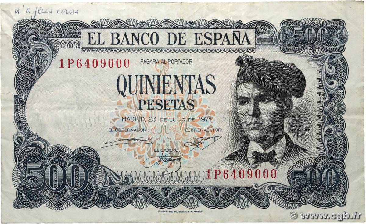 500 Pesetas SPANIEN  1971 P.153a fSS