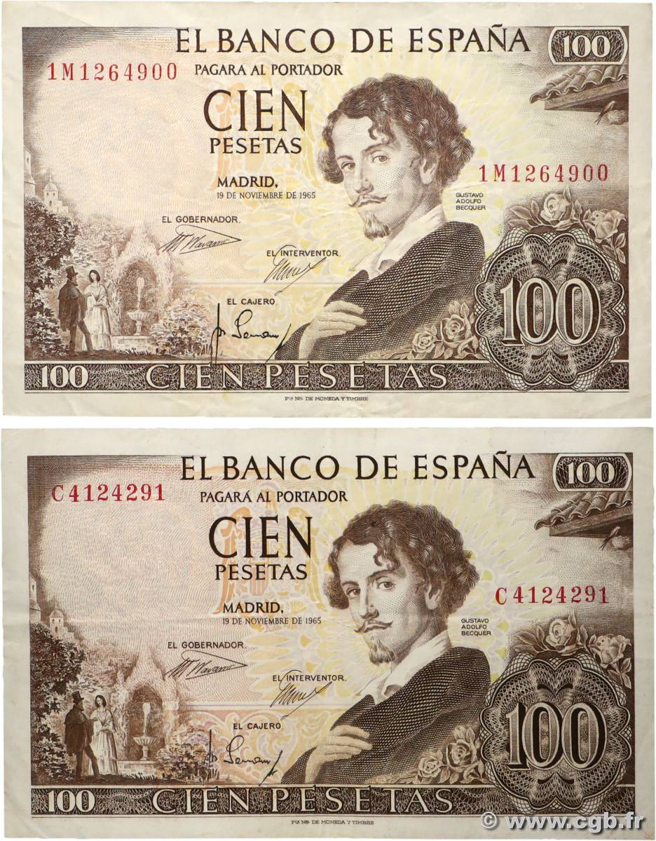 100 Pesetas Lot SPANIEN  1965 P.150 SS