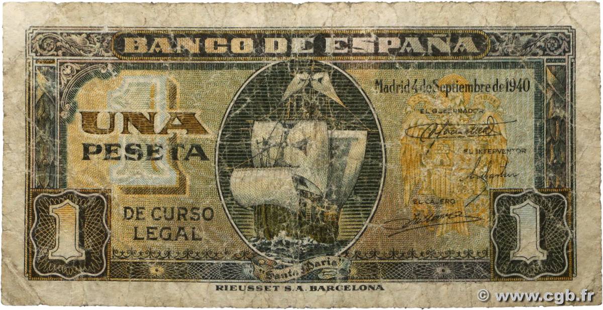 1 Peseta SPANIEN  1940 P.122a SGE