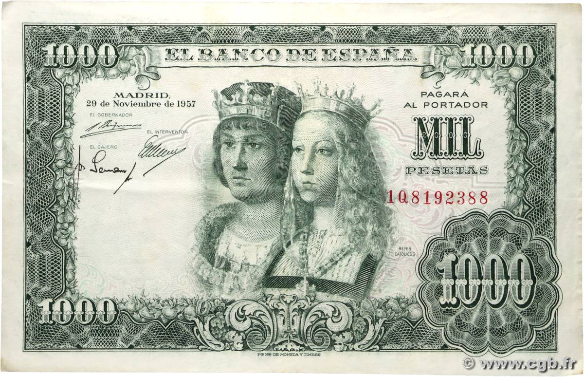 1000 Pesetas SPANIEN  1957 P.149a fVZ