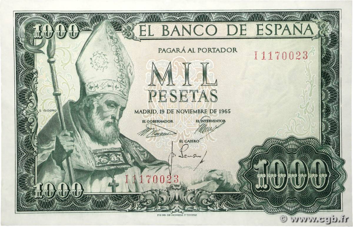 1000 Pesetas SPANIEN  1965 P.151 fST