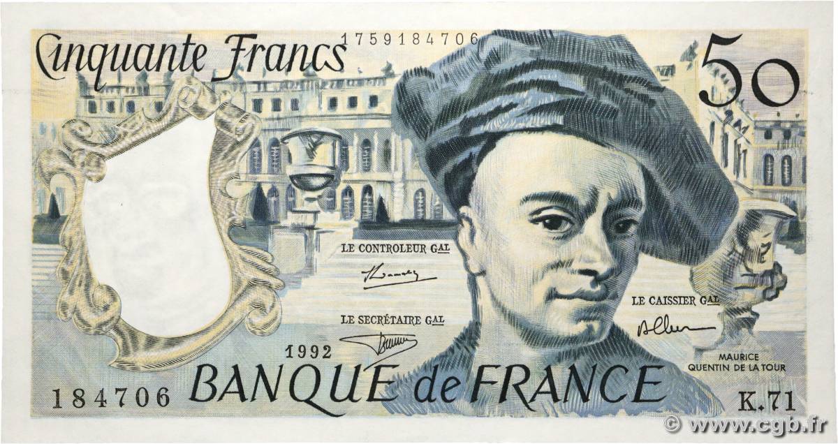 50 Francs QUENTIN DE LA TOUR FRANKREICH  1992 F.67.18 VZ