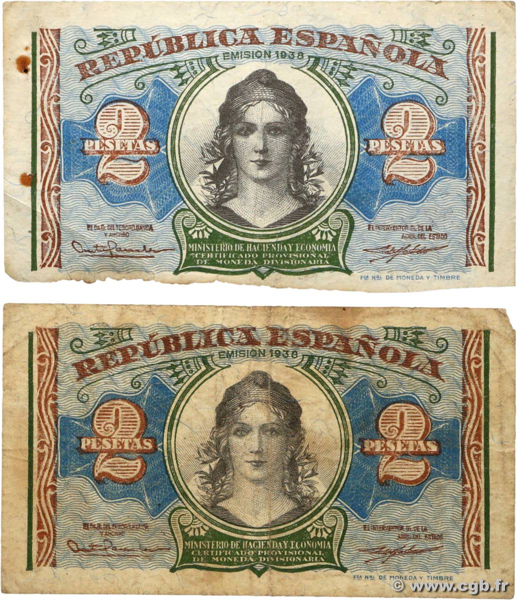 2 Pesetas Lot SPANIEN  1938 P.095 SGE