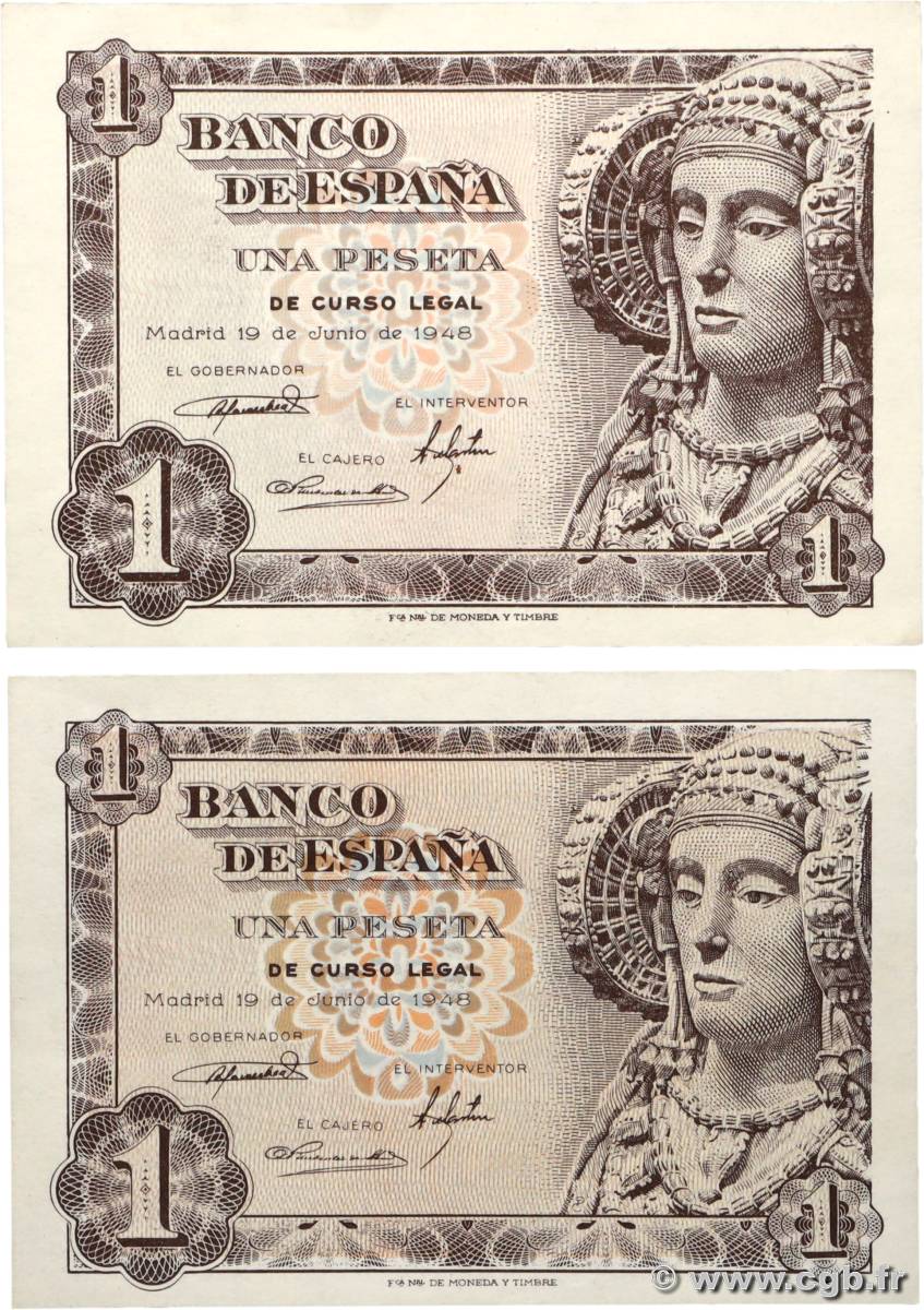 1 Peseta Lot SPANIEN  1948 P.135a fST+