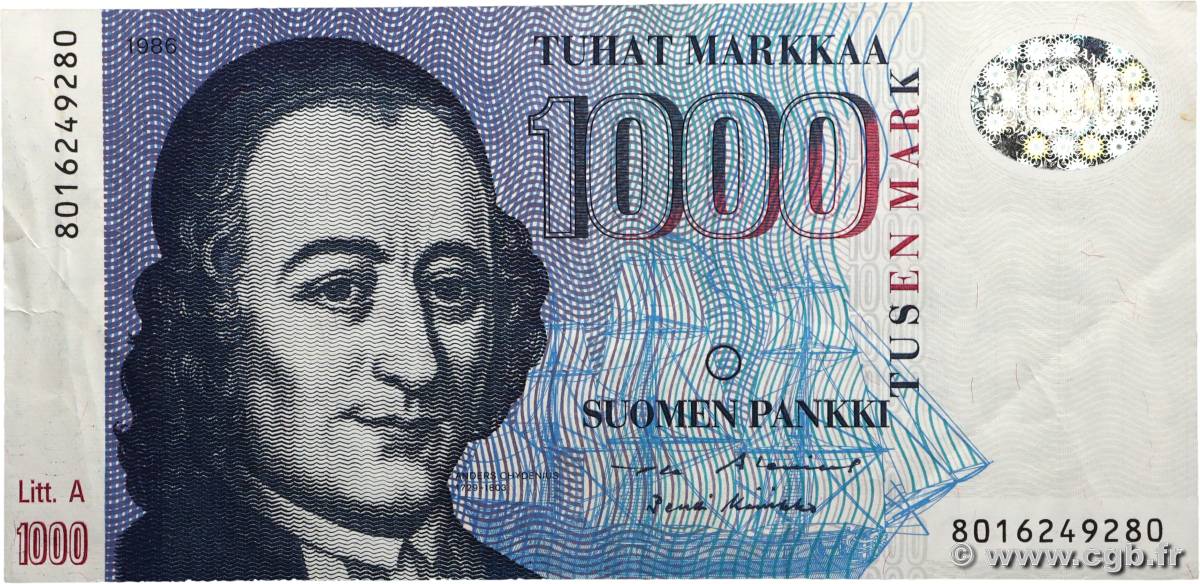 1000 Markkaa FINLAND  1986 P.117a VF