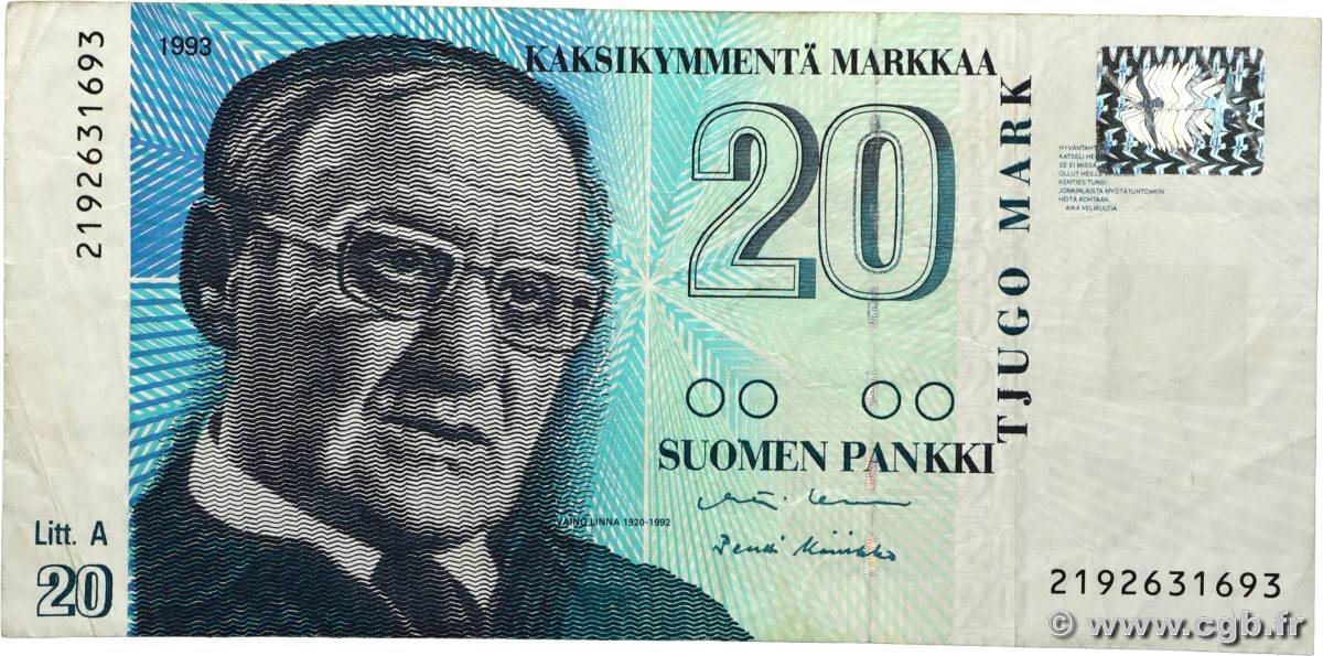 20 Markkaa FINNLAND  1993 P.123 S