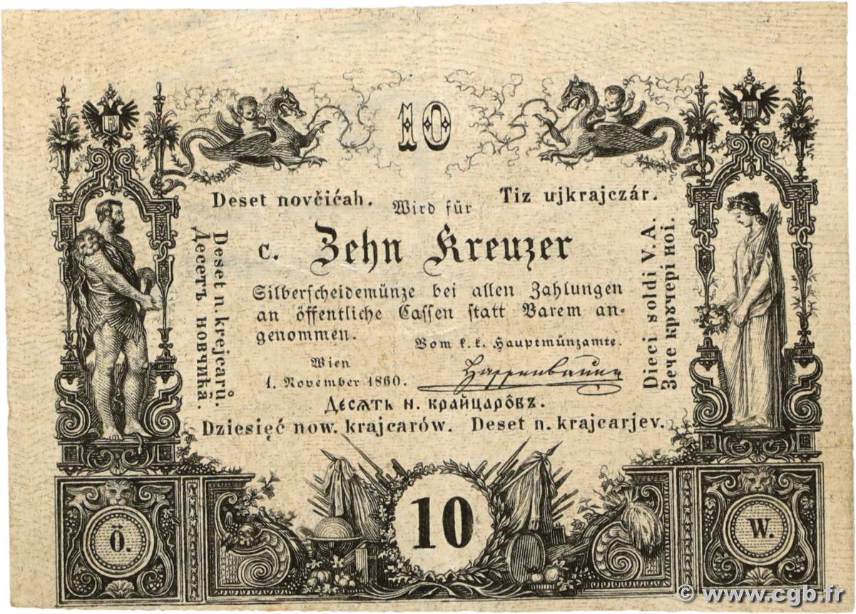 10 Kreuzer ÖSTERREICH  1860 P.A093a SS