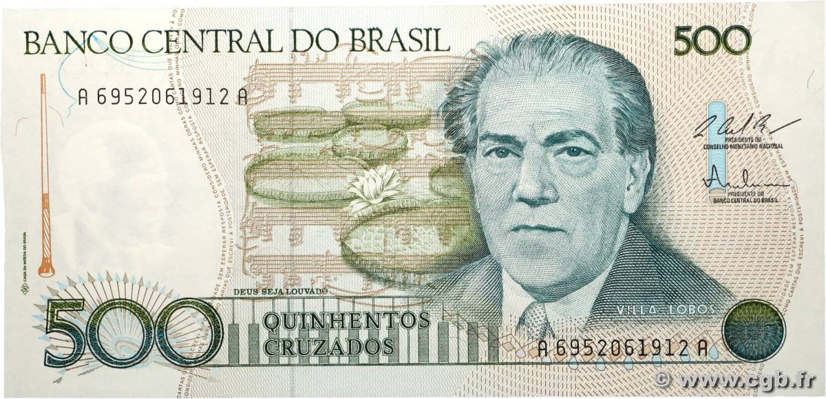 500 Cruzados BRAZIL  1987 P.212c UNC-