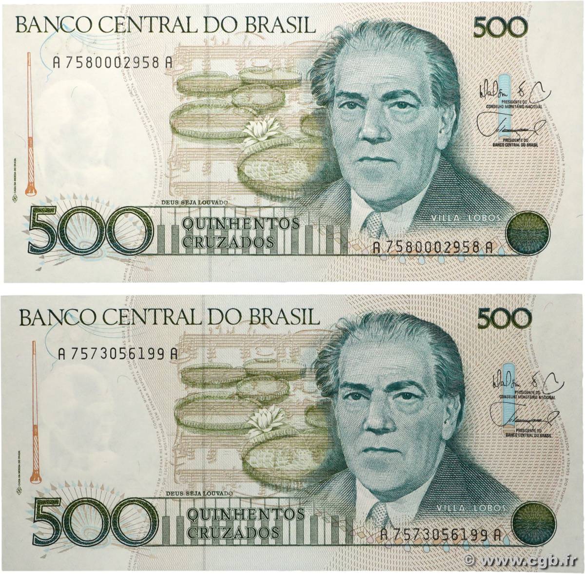500 Cruzados Lot BRASILIEN  1986 P.212c et P.212d fST+