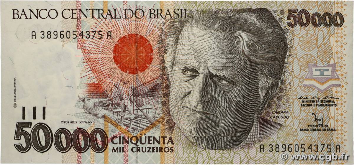 50000 Cruzeiros BRAZIL  1992 P.234a VF+