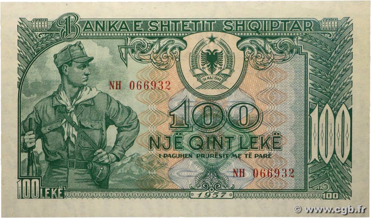 100 Lekë ALBANIEN  1957 P.30a fST+