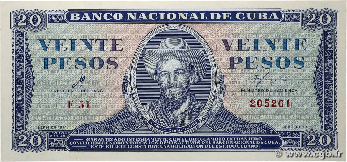 20 Pesos CUBA  1961 P.097a AU