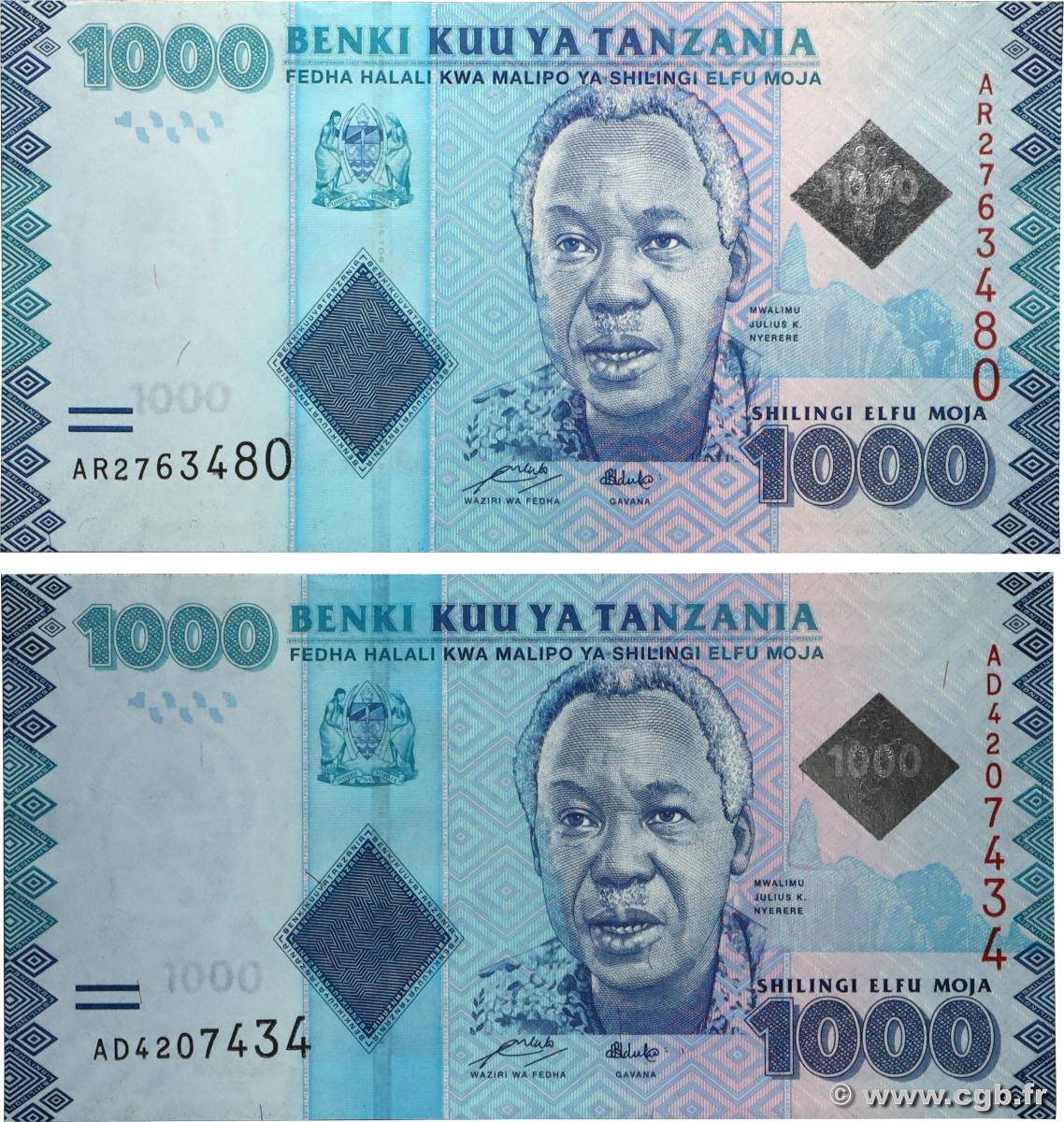 1000 Shilingi Lot TANZANIE  2019 P.41c NEUF
