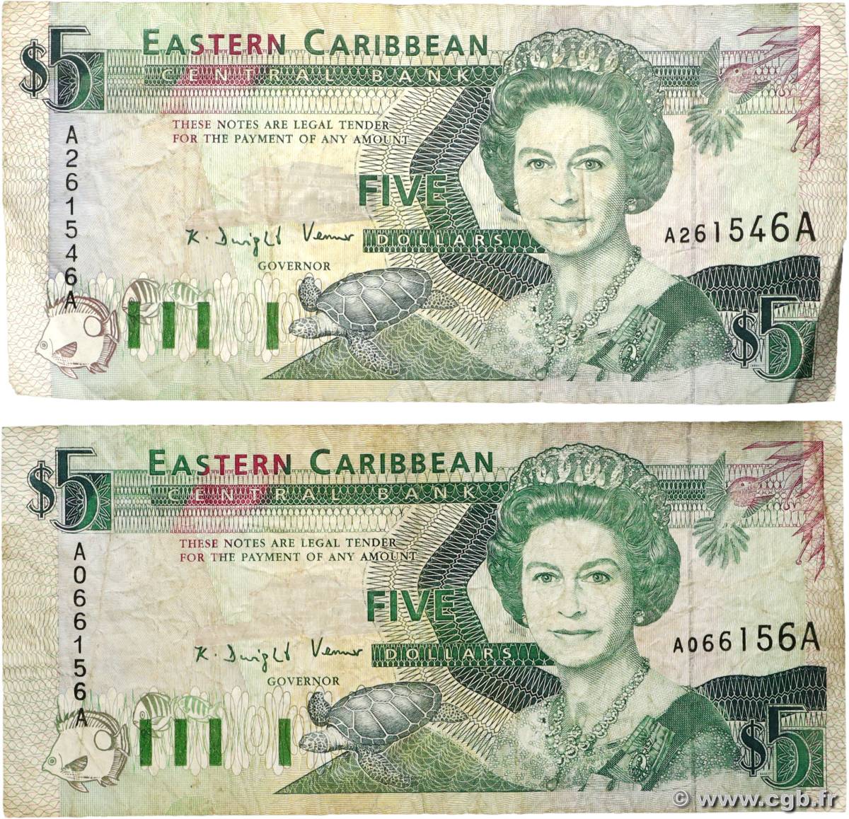 5 Dollars Lot EAST CARIBBEAN STATES  1993 P.26a F-