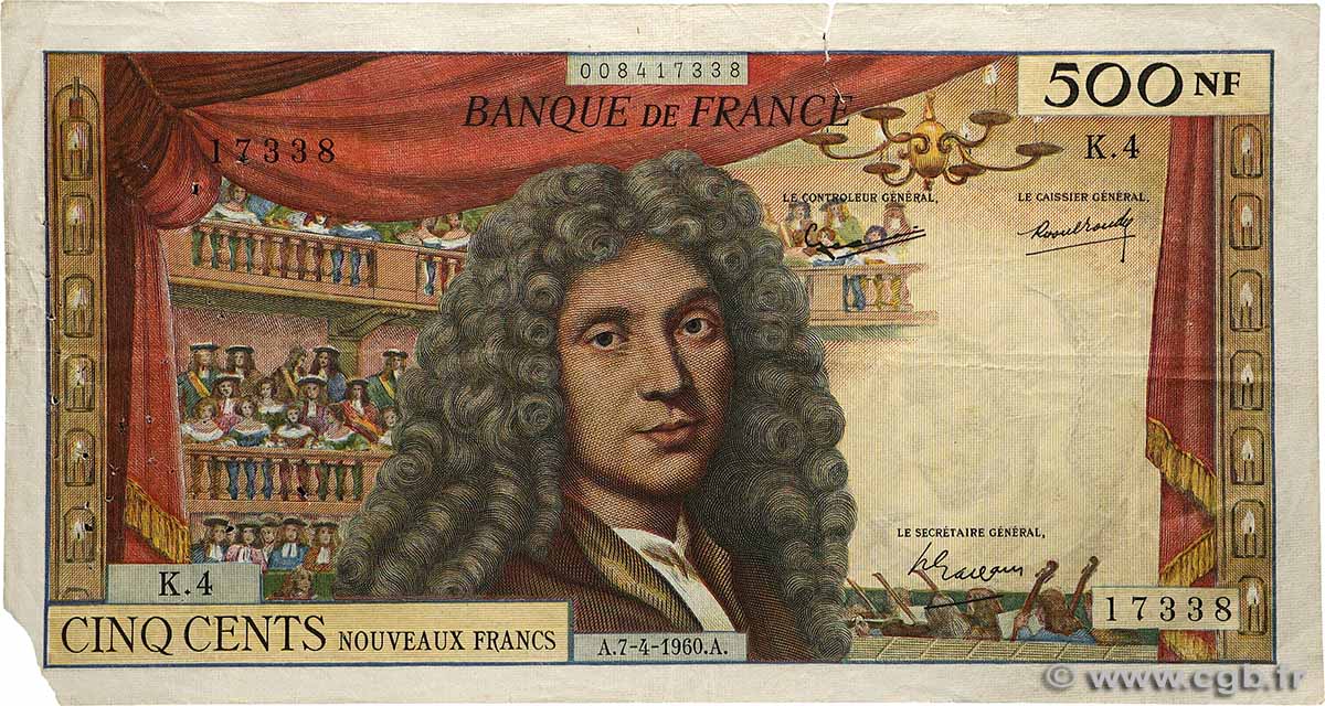 500 Nouveaux Francs MOLIÈRE FRANCE  1960 F.60.02 F