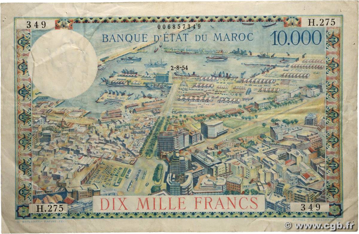 10000 Francs MAROC  1954 P.50 TB+