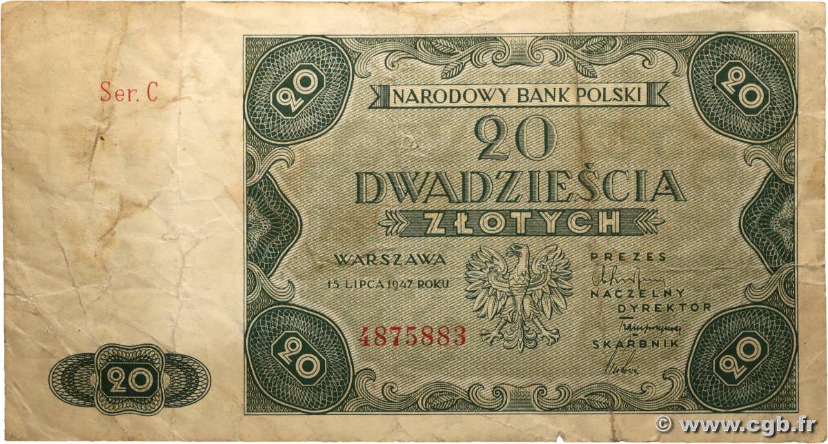 20 Zlotych POLAND  1947 P.130 F