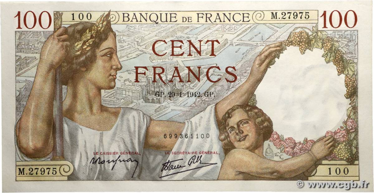 100 Francs SULLY FRANCE  1942 F.26.65 pr.NEUF