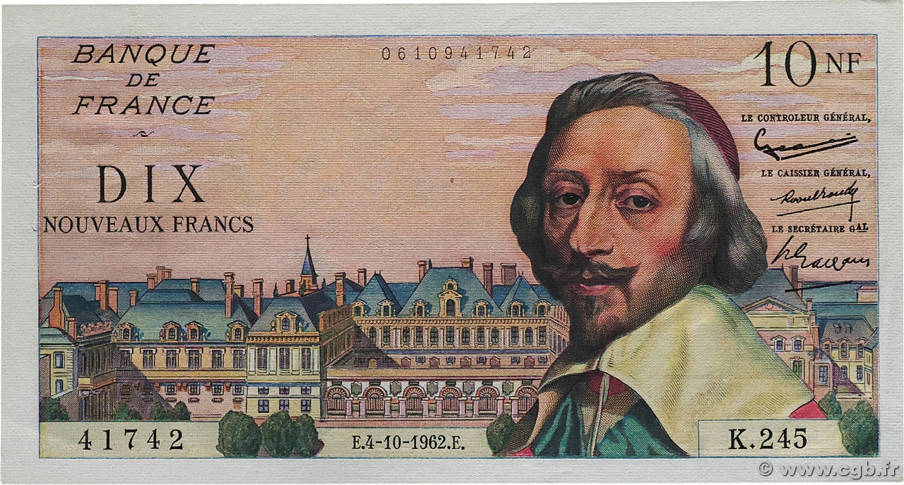 10 Nouveaux Francs RICHELIEU FRANCE  1962 F.57.21 SPL