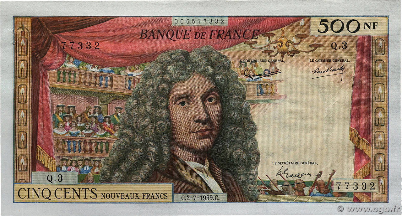 500 Nouveaux Francs MOLIÈRE FRANCE  1959 F.60.01 SPL