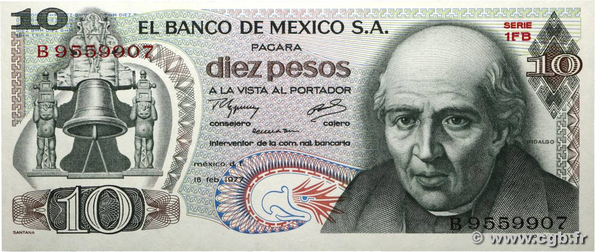 10 Pesos MEXICO  1977 P.063i UNC