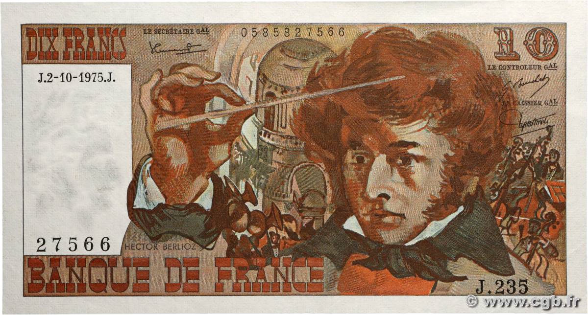 10 Francs BERLIOZ FRANCE  1975 F.63.13 SPL+