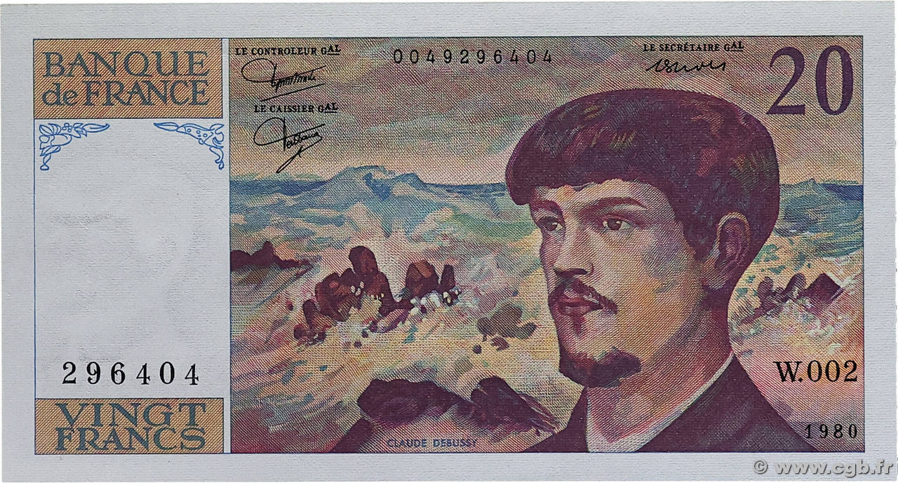 20 Francs DEBUSSY FRANCE  1980 F.66.01W2 pr.NEUF