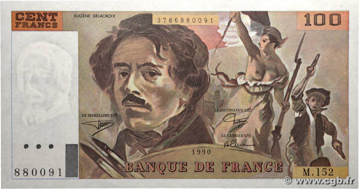 100 Francs DELACROIX imprimé en continu FRANCE  1990 F.69bis.02a pr.NEUF
