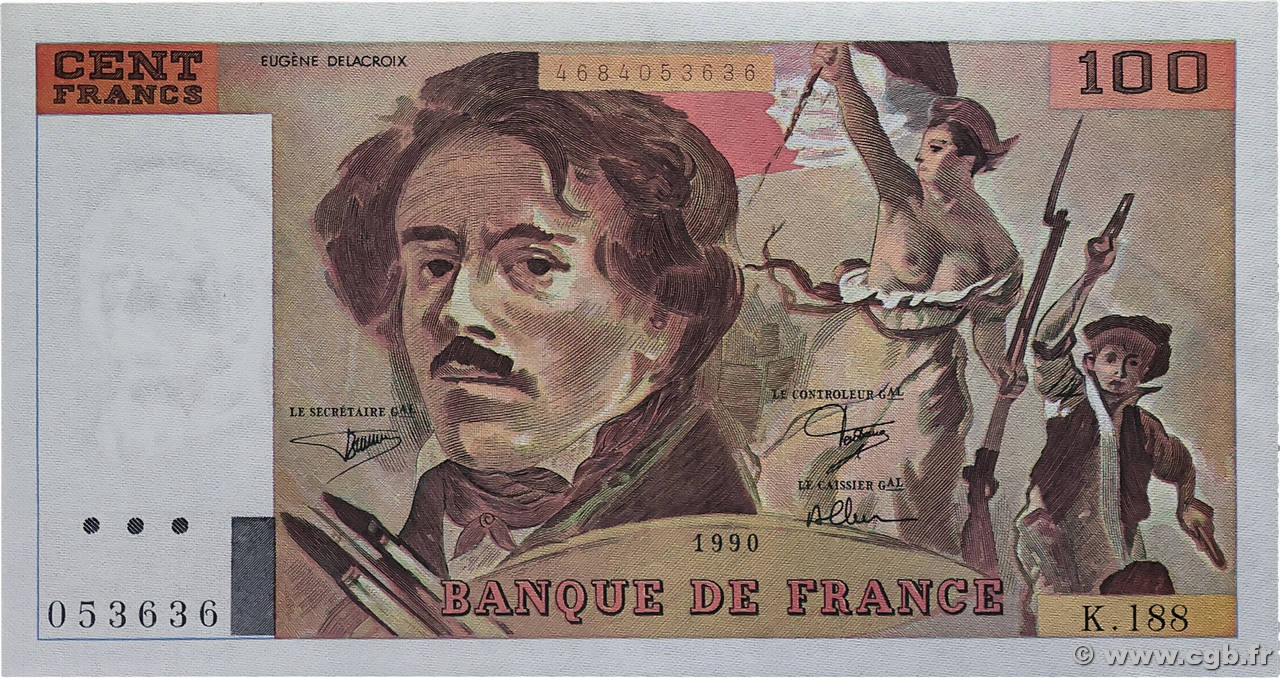 100 Francs DELACROIX imprimé en continu FRANCE  1990 F.69bis.02e1 pr.NEUF