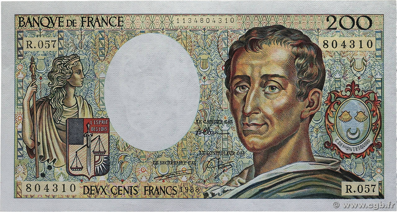 200 Francs MONTESQUIEU FRANCE  1988 F.70.08 pr.NEUF