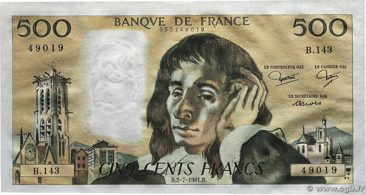 500 Francs PASCAL FRANCE  1981 F.71.25 NEUF