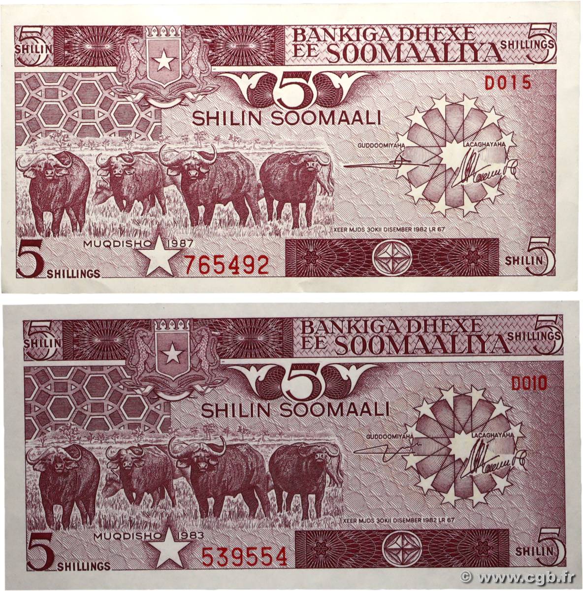 5 Shilin = 5 Shillings SOMALIA  1983 P.31a et P.31c XF+
