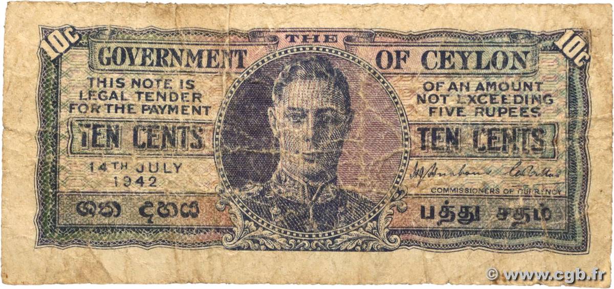 10 Cents CEYLON  1942 P.043a G