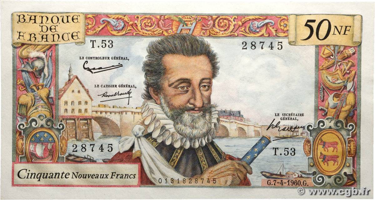 50 Nouveaux Francs HENRI IV FRANCIA  1960 F.58.05 FDC