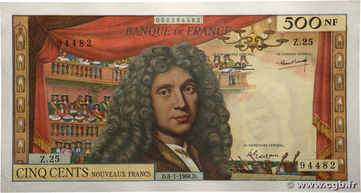 500 Nouveaux Francs MOLIÈRE Grand numéro FRANCIA  1966 F.60.09 EBC+