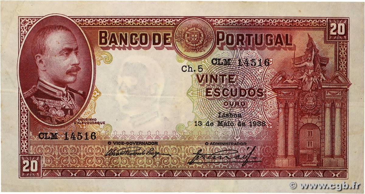 20 Escudos PORTUGAL  1938 P.143 fSS