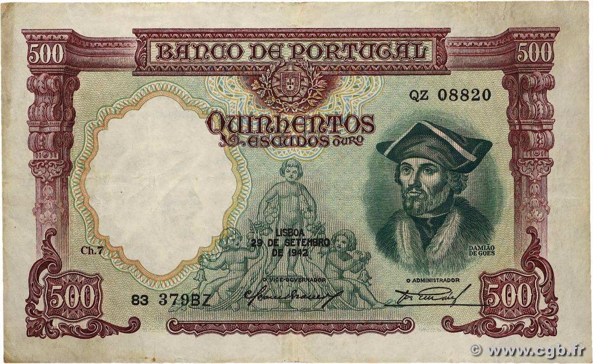 500 Escudos PORTUGAL  1942 P.155 S