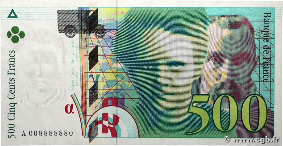 500 Francs PIERRE ET MARIE CURIE Numéro spécial FRANCIA  1994 F.76.01 SC