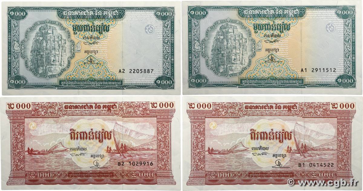 1000 et 2000 Riels Lot KAMBODSCHA  1995 P.44a et P.45a ST