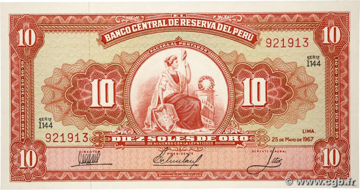 10 Soles de Oro PERU  1967 P.084a UNC