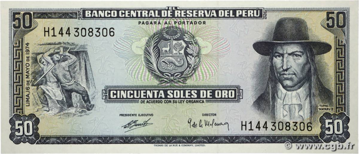 50 Soles de Oro PERú  1974 P.101c FDC