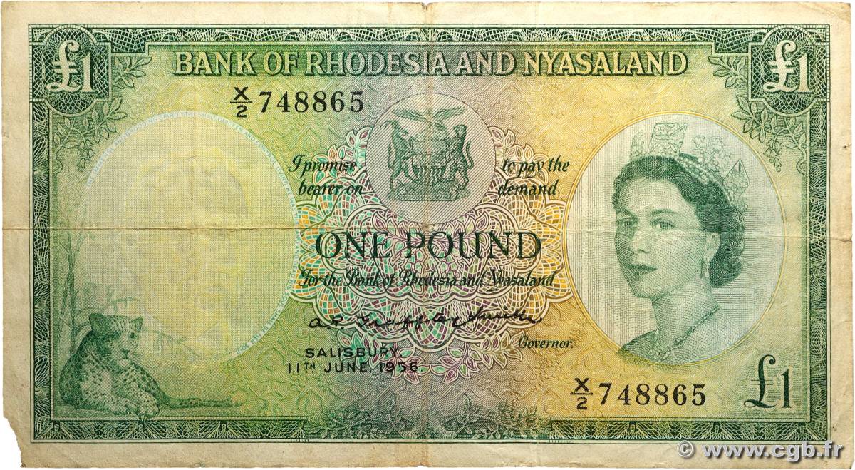1 Pound RHODESIEN UND NJASSALAND (Föderation von)  1956 P.21a S