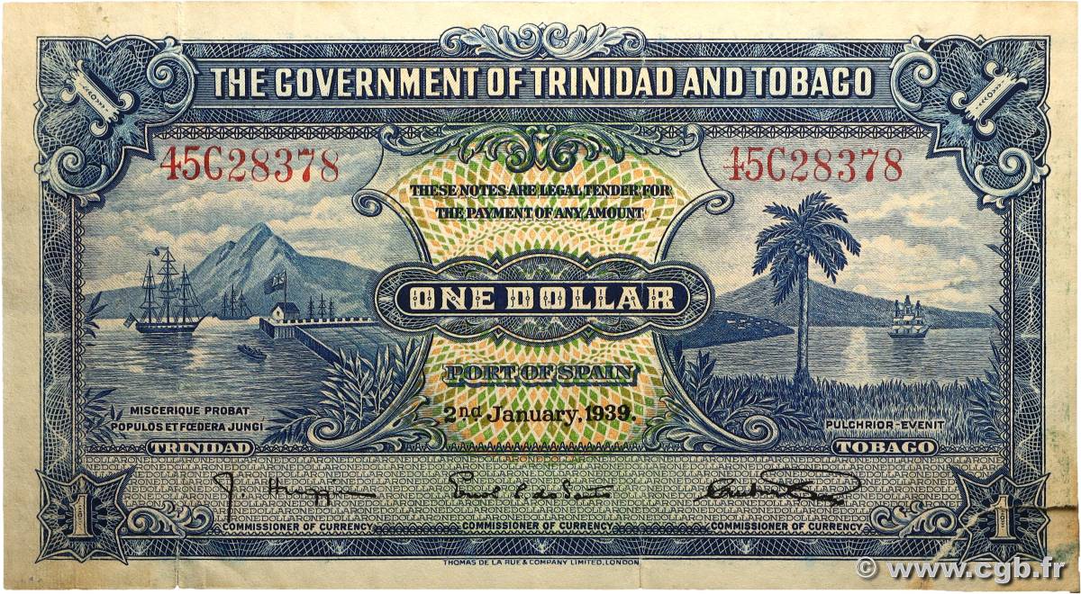 1 Dollar TRINIDAD et TOBAGO  1939 P.05b TB