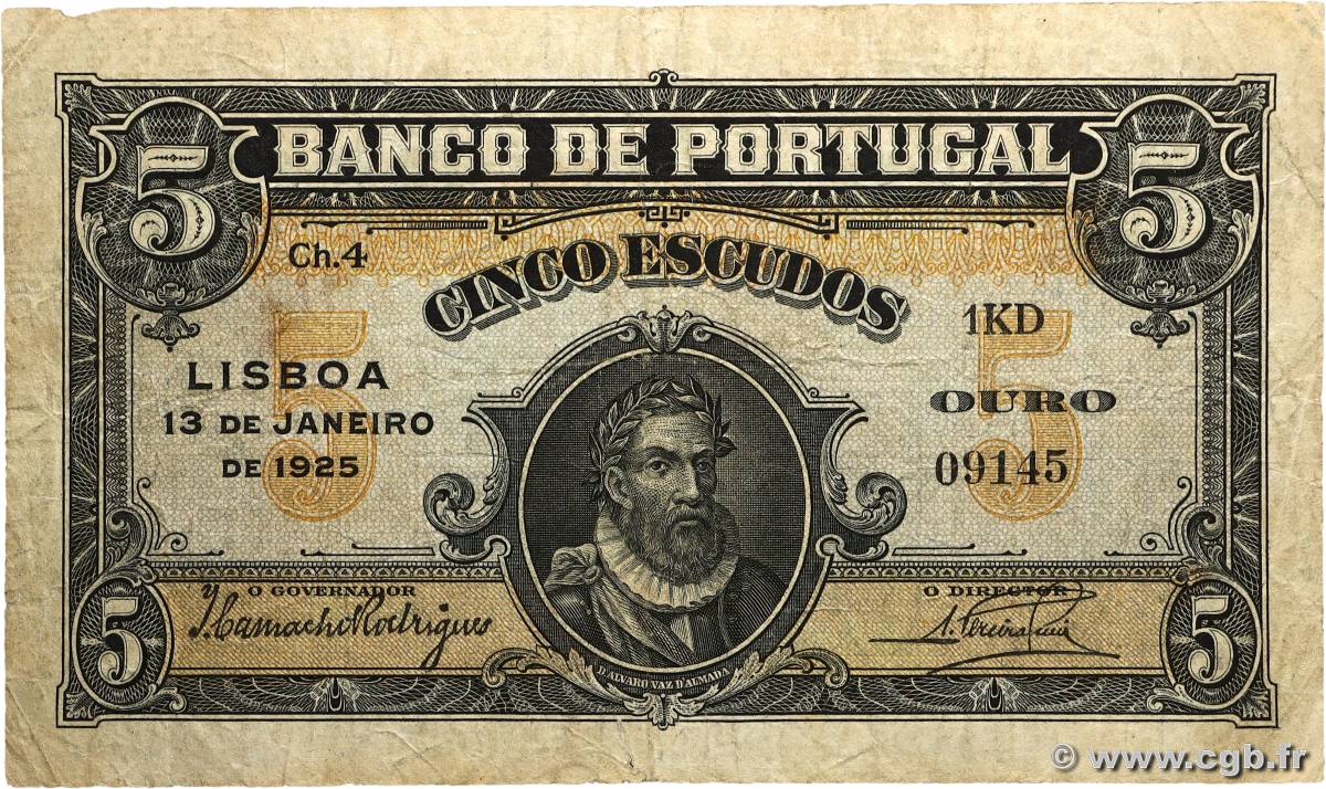 5 Escudos PORTUGAL  1925 P.133 fS