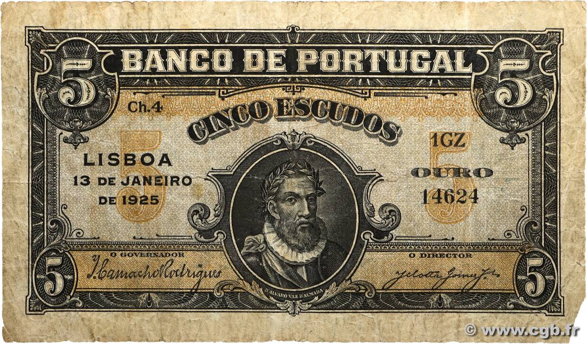 5 Escudos PORTUGAL  1925 P.133 fS