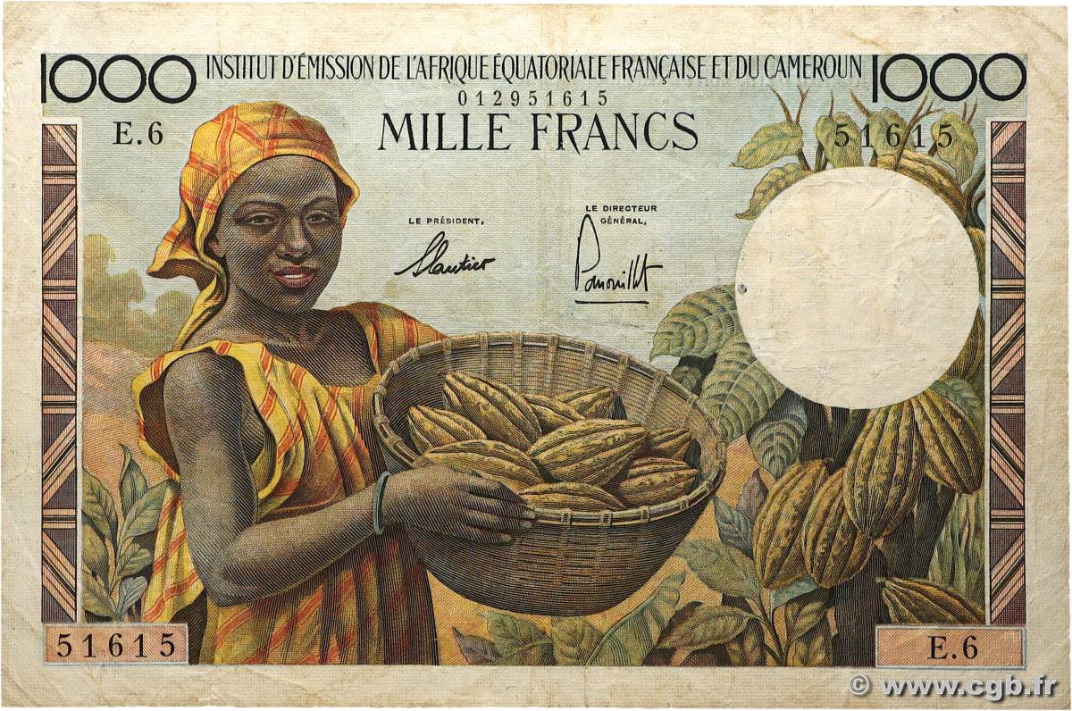 1000 Francs tpe 1957 IE AFRIQUE ÉQUATORIALE FRANÇAISE  1957 A.143a F