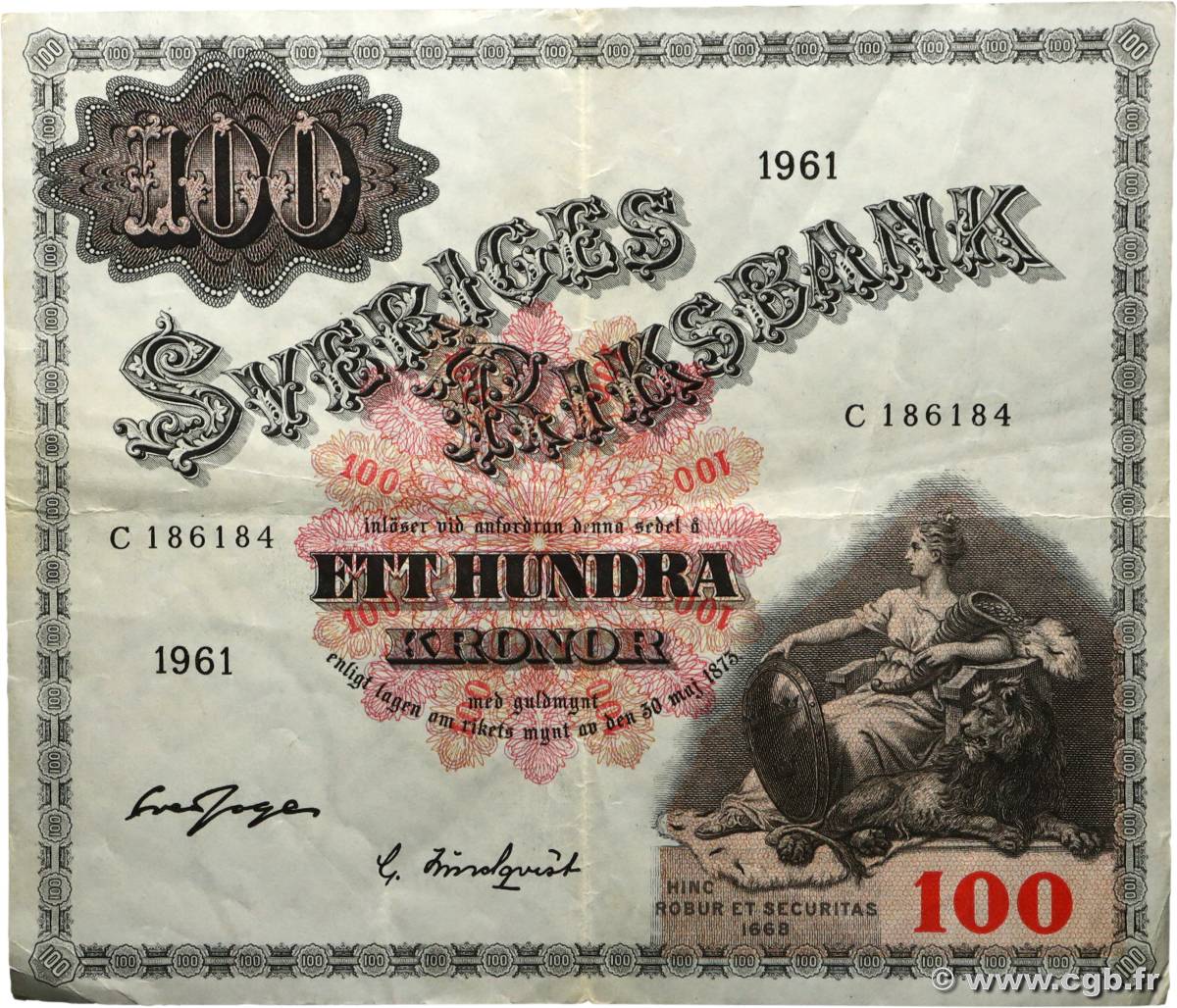 100 Kronor SUÈDE  1961 P.48c TTB+